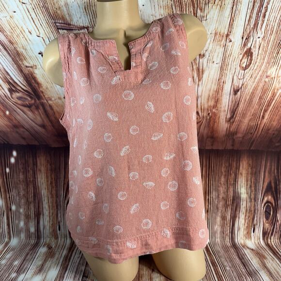 Liz Claiborne Sz Medium Coral Sea Shell Linen Blend V Neck Sleeveless Tank Top - Picture 1 of 8